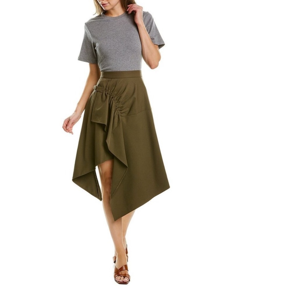 3.1 Phillip Lim Handkerchief Midi‎ Dress Women Size 4 Wool Olive Green Gray NWT